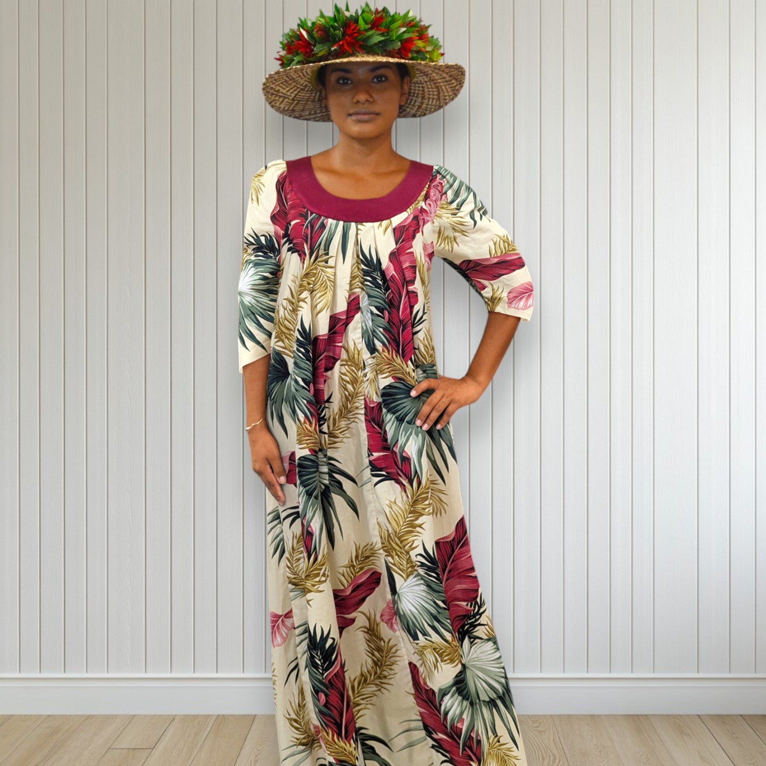 modern muumuu dress Long Tropical Forest Mirage Blue Blue / XL This classic muumuu hits mid Hawaiian Muumuu Dresses for Women
