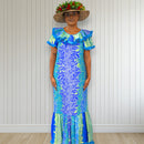 Tropical Lei Flowers Ombre Muumuu Blue