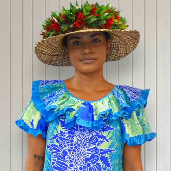 Tropical Lei Flowers Ombre Muumuu Blue