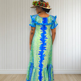 Tropical Lei Flowers Ombre Muumuu Blue