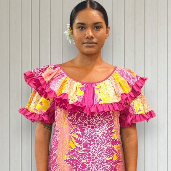 Tropical Lei Flowers Ombre Muumuu Pink