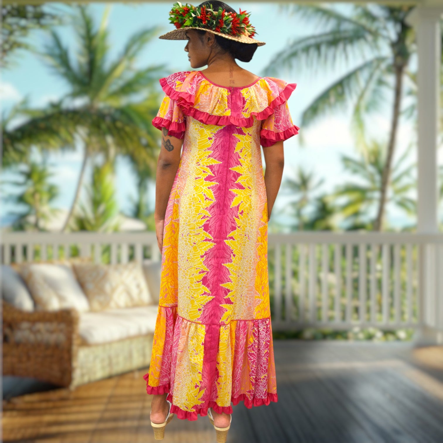 Tropical Lei Flowers Ombre Muumuu Pink