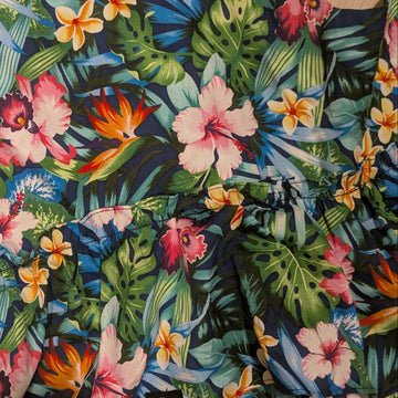 Tropical Paradise Hawaiian Dog Dress – Navy Blue Hibiscus & Plumeria Print | Made in Hawaii - 0