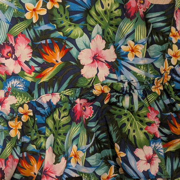 Tropical Paradise Hawaiian Dog Dress – Navy Blue Hibiscus & Plumeria Print | Made in Hawaii
