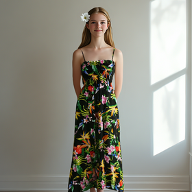 Vintage Inspired Print Tube Top Dress, Black