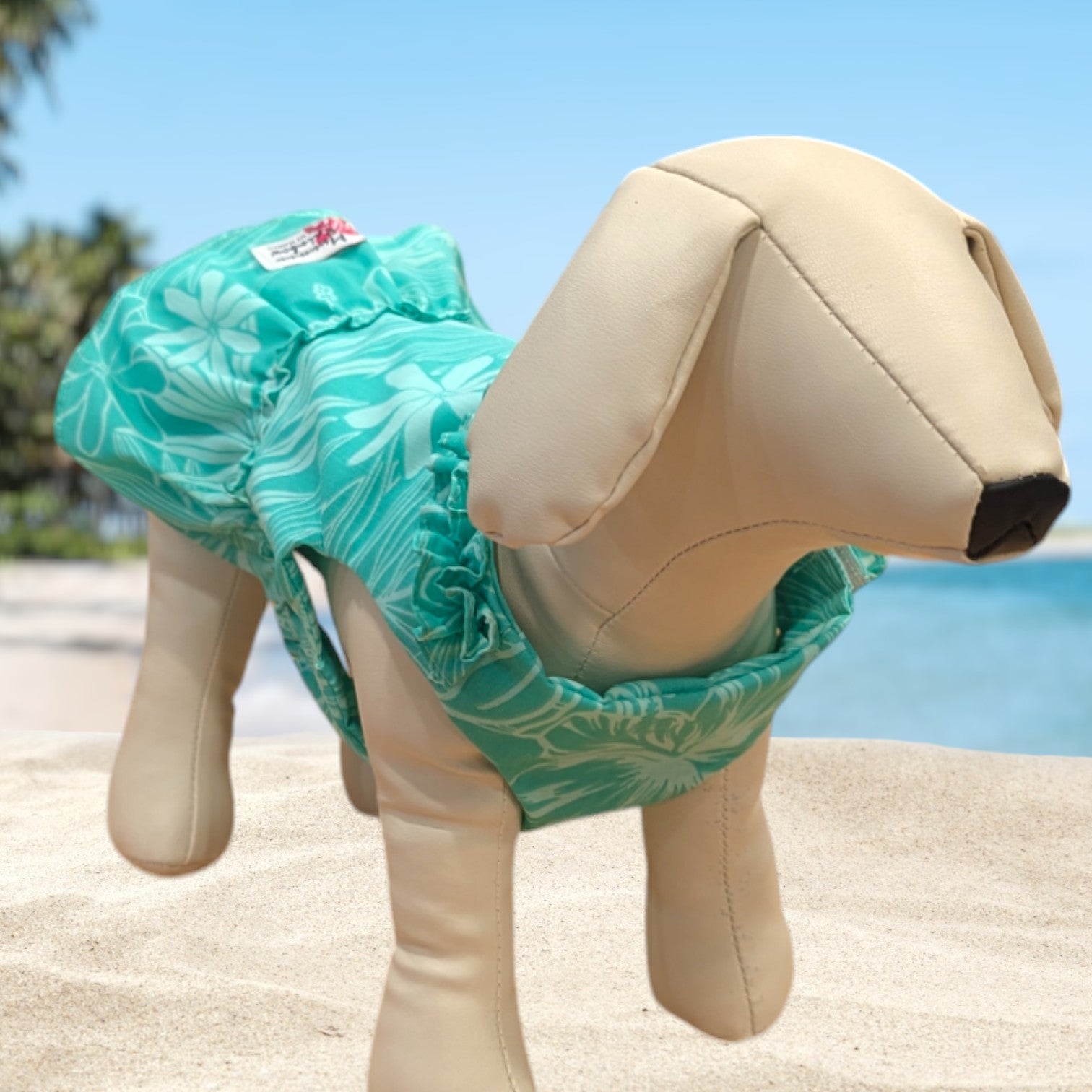 Island Breeze: Turquoise Plumeria & Monstera Hawaiian Dog Dress