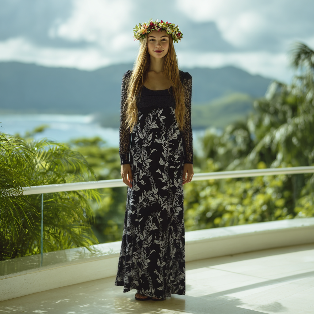 Twilight Puakenikeni Hawaiian Muumuu – Hand Printed Black