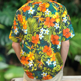 Vibrant Colorful Flower Print Hawaiian Shirts - Black - 0