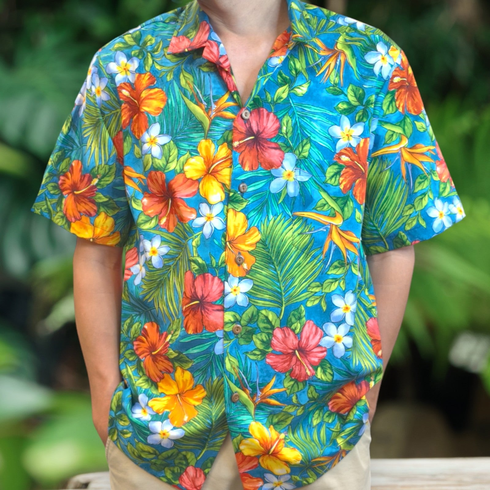 Vibrant Colorful Flower Print Hawaiian Shirts - Blue