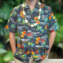 Vintage Print Hawaiian Shirts Hibiscus , Palm Tree , Pineapple - Black-2