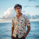 Vintage Inspired Print Hawaiian Aloha White Cream Shirt