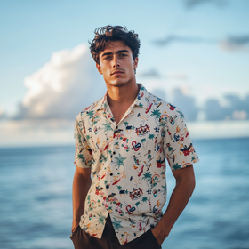 Vintage Inspired Print Hawaiian Aloha White Cream Shirt