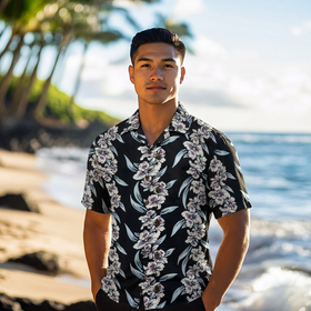 Vintage Hibiscus Print Hawaiian Shirt - BLACK 