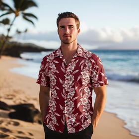 Vintage Hibiscus Print Hawaiian Shirt - RED