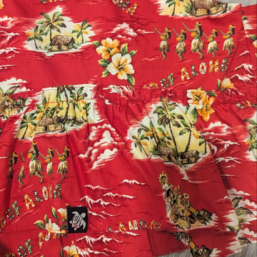 Vintage Red Hawaiian Aloha Dog Dress – Retro Hula & Island Scenic Print | Made in Hawaii - 0