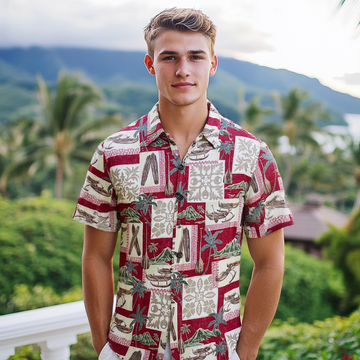 Vintage Style Canoe Red Hawaiian Shirt