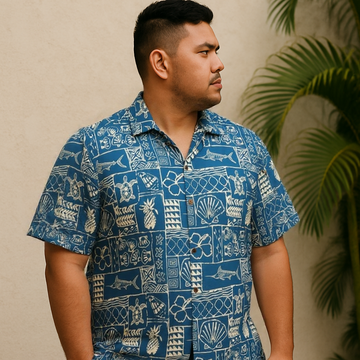 Vintage Style Hawaiian Shirt Teal Green