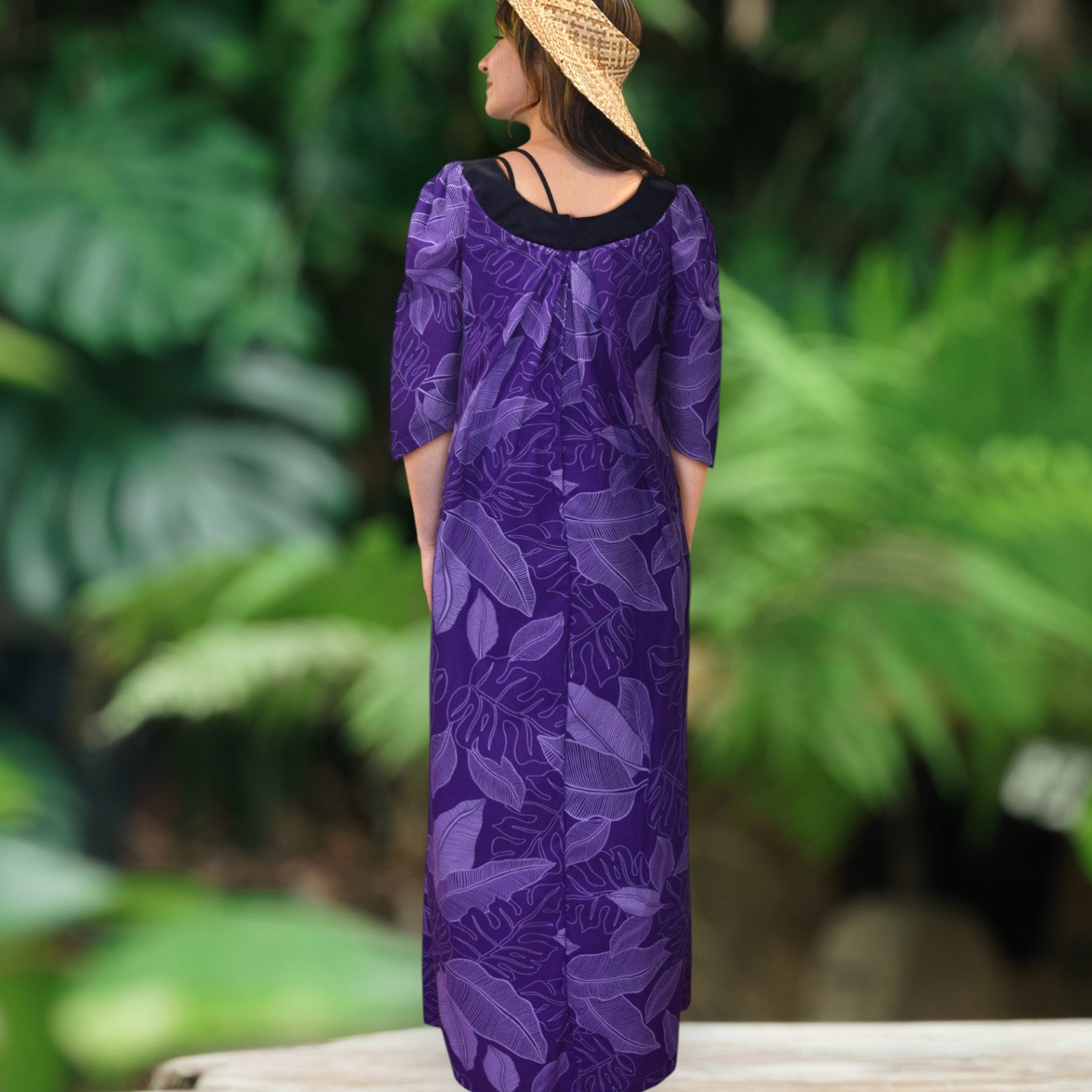 VioletBananaLeafMuumuuDress
