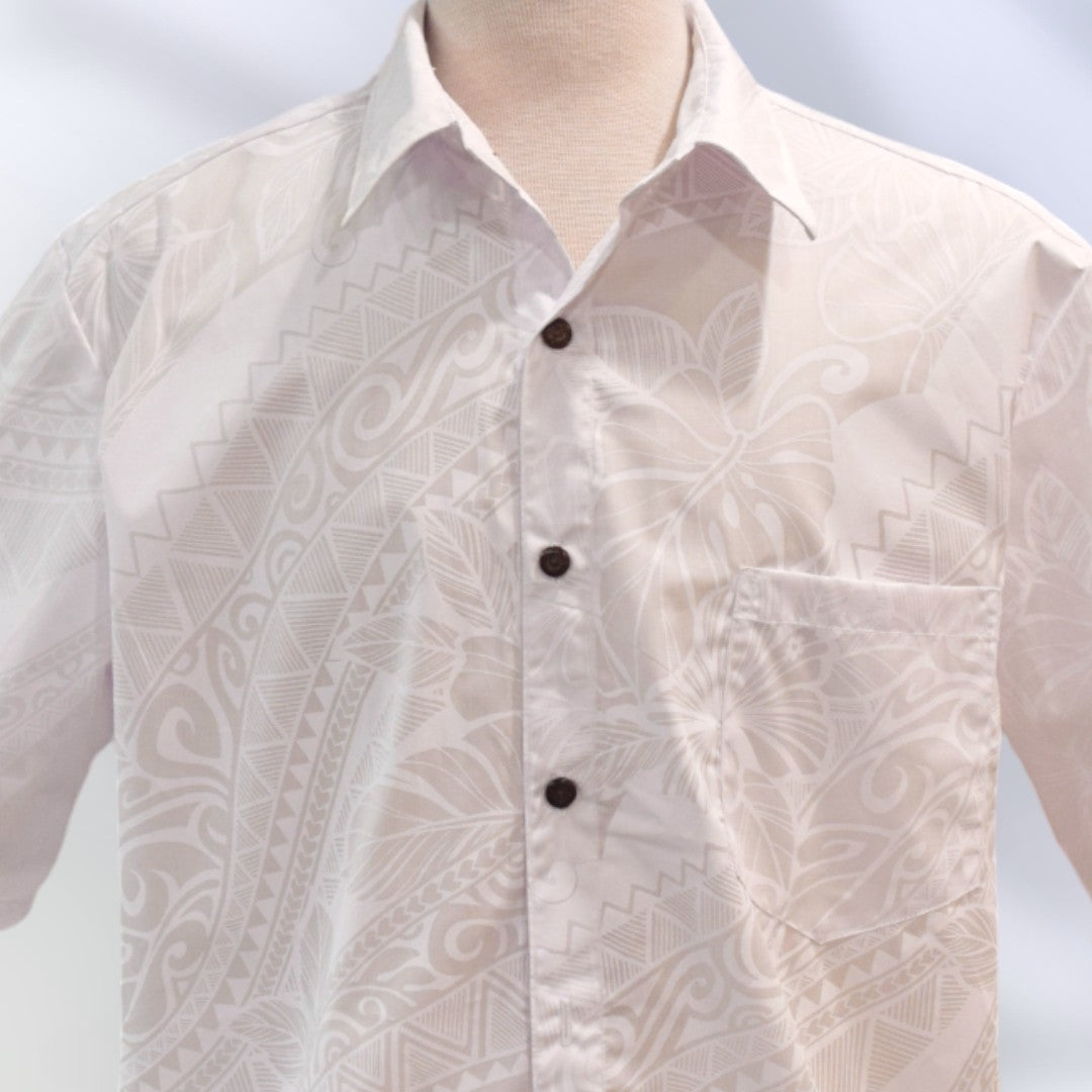 White Hawaiian Shirts | Tapa Hibisucus 018 - 0