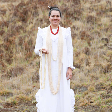 White Long Sleeve Traditional Muumuu Dress - Ohia Lehua 464 - 0