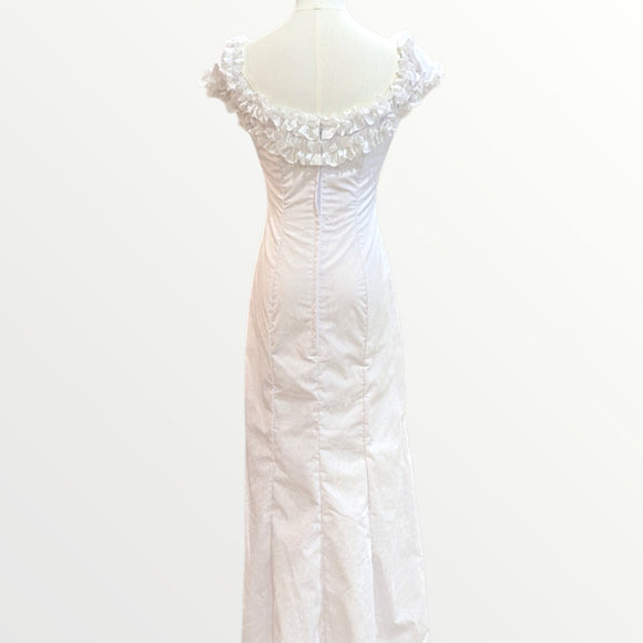 Traditional White Hawaiian Formal Dress – Hibiscus & Plumeria Lei Print | Made in Hawaii