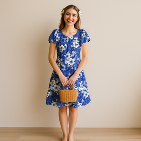 White Hibiscus Blue Muumuu Dress