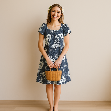 White Hibiscus Grey Muumuu Dress