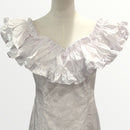Traditional Hawaiian Holomuʻu – White Hibiscus & Monstera Mermaid Line Hawaiian Dress | 2-Way Ruffle Neckline | Made in Hawaii-4
