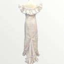 Traditional Hawaiian Holomuʻu – White Hibiscus & Monstera Mermaid Line Hawaiian Dress | 2-Way Ruffle Neckline | Made in Hawaii-7