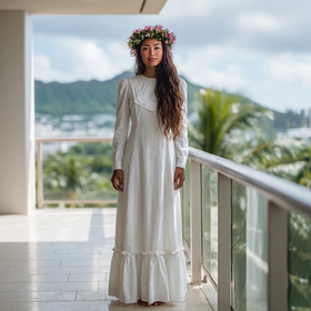 White Long Sleeve Hawaiian Style Dress.