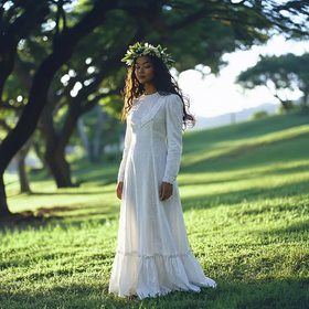 White Long Sleeve Hawaiian Style Dress.