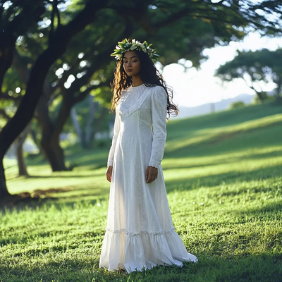 White Long Sleeve Hawaiian Style Dress.
