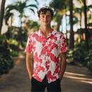 White Peach Tiare Hibiscus Hawaiian Shirt