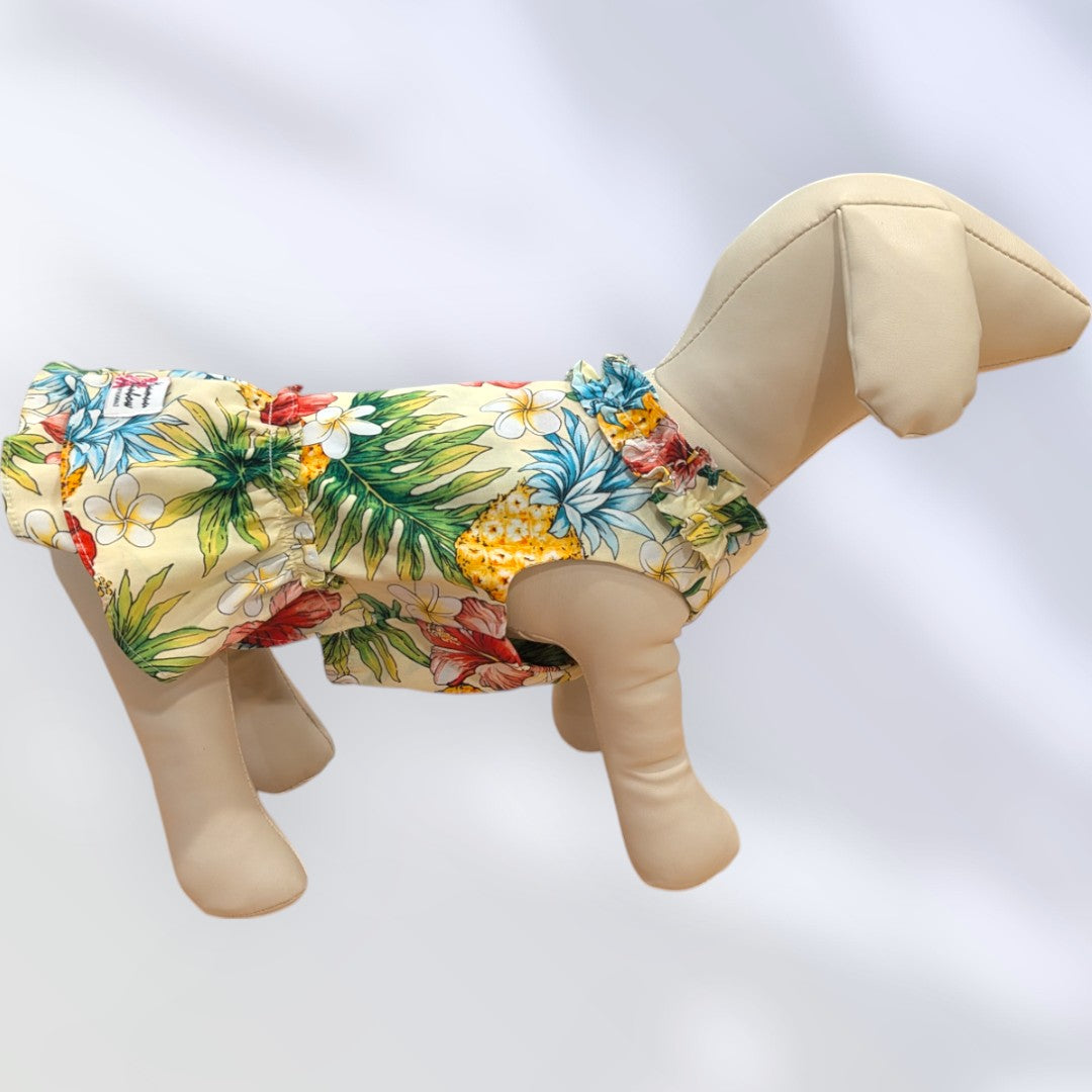 White Pineapple Plumeria Hawaiian Dog Dress