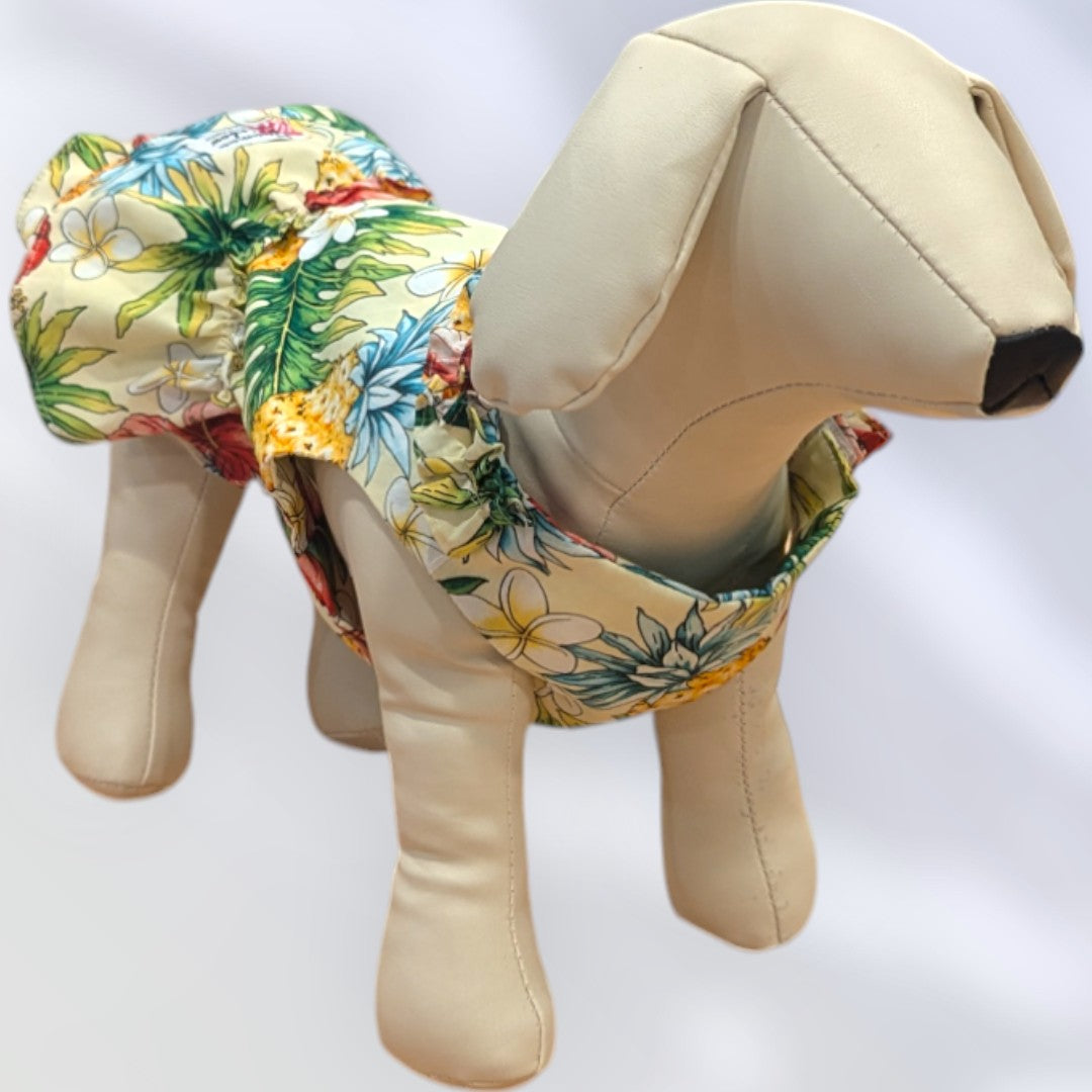 White Pineapple Plumeria Hawaiian Dog Dress