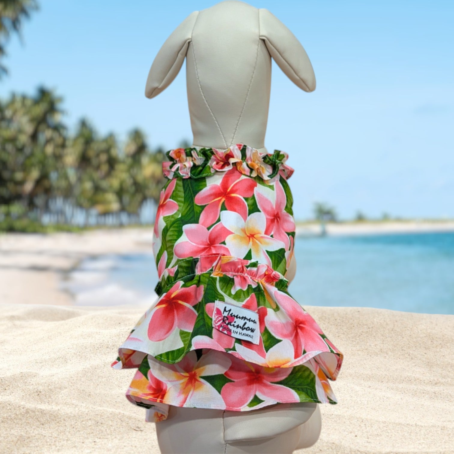 White Pink Plumeria Hawaiian Dog Dress