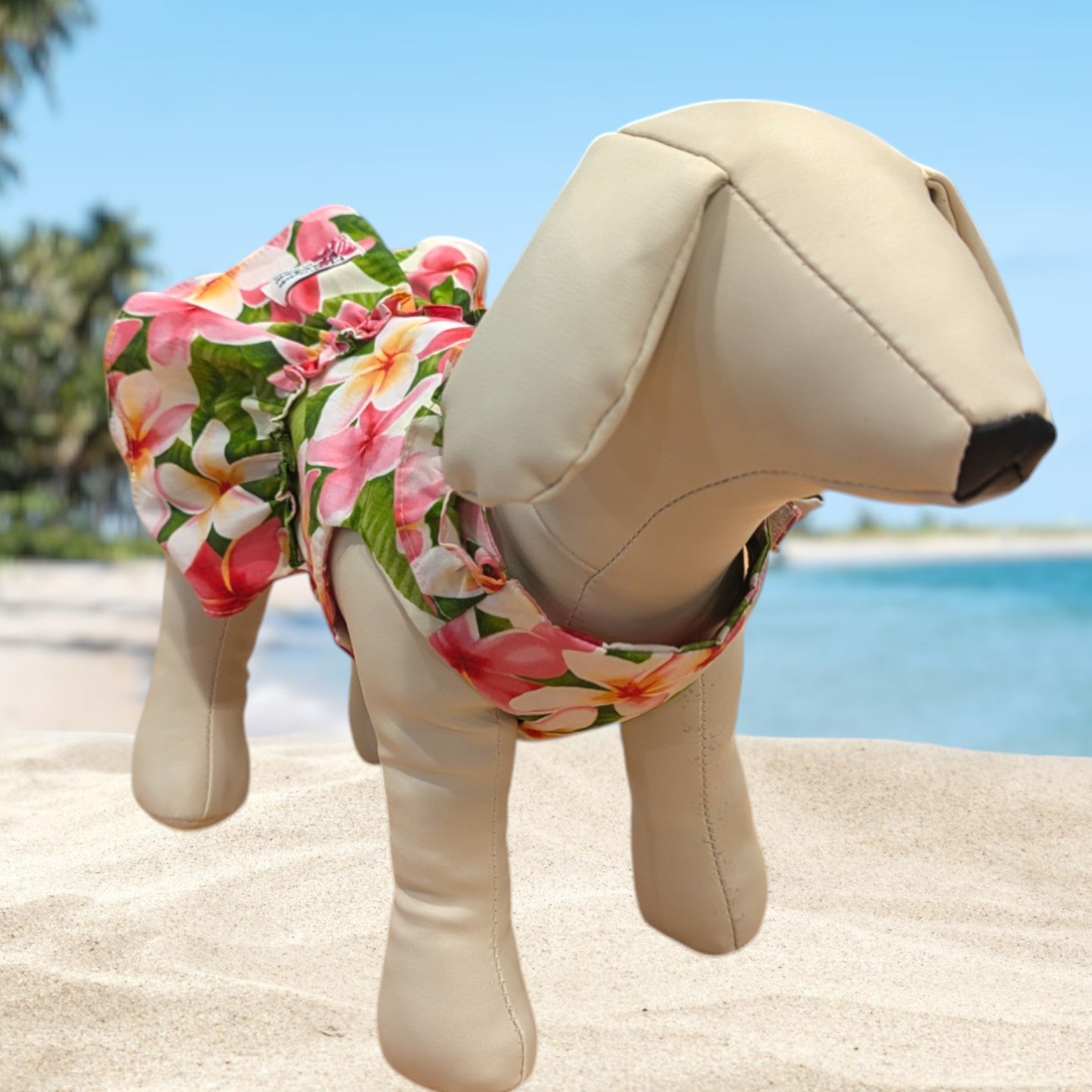 White Pink Plumeria Hawaiian Dog Dress