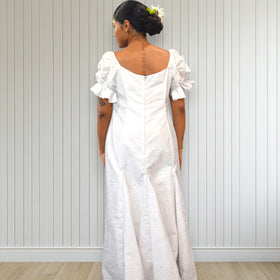 White Plumeria Monstera Hawaiian Long Flare Dress