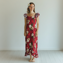 Peach Color Hibiscus Print Ruffle Sleeve Dress-17