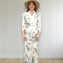 White Velvet Trim Mandarin Collar Hibiscus Dress 