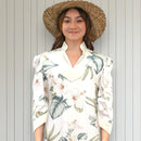 White Velvet Trim Mandarin Collar Hibiscus Dress 