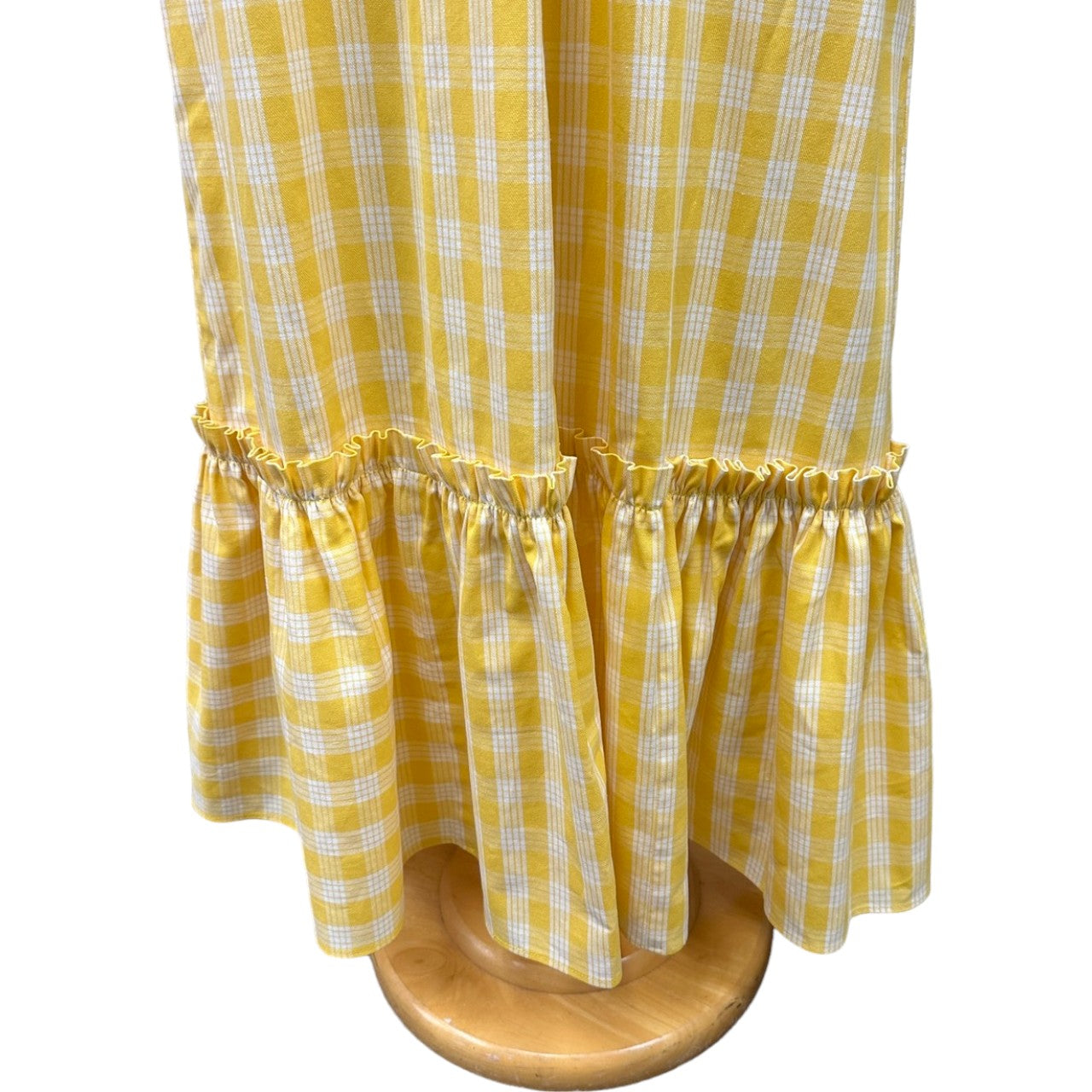 Hawaiian Yellow Palaka Muumuu with White Ruffle 8631 | Muumuu Mall