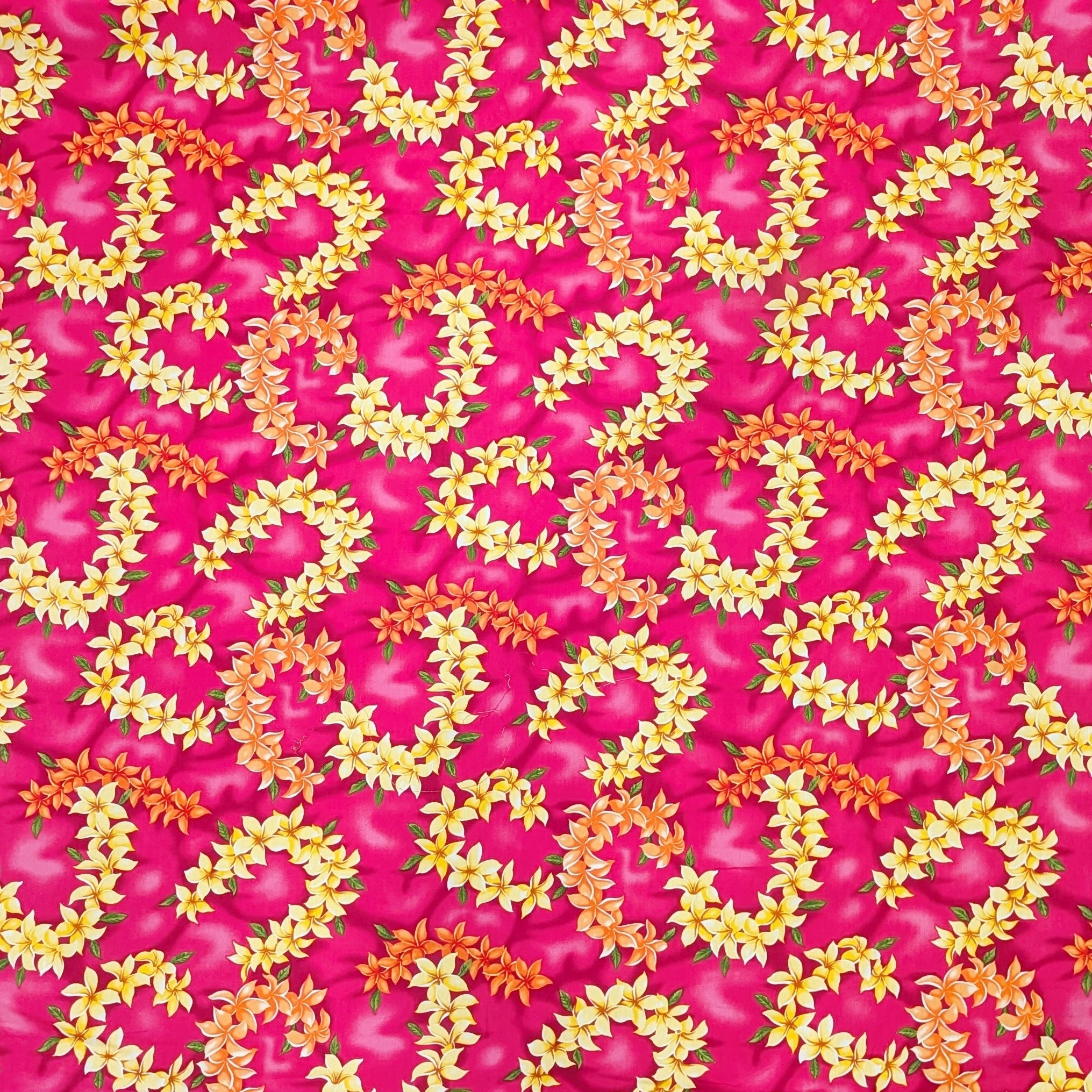 YellowPlumeriaLeiHawaiianFabricPink