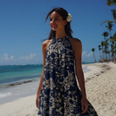 Princess Kaiulani Pāʻū Rider Maxi Halter Dress – Peacock Feather Print Inspired by Pikake | Soft Rayon-2
