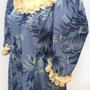 Blue Hawaiian Puff Sleeve Long Dress – White Ruffle Trim, 100% Cotton-7