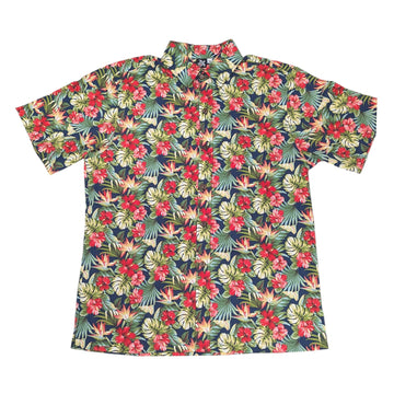 Hawaiian Tropical Hibiscus & Monstera Aloha Shirt – Navy - 0