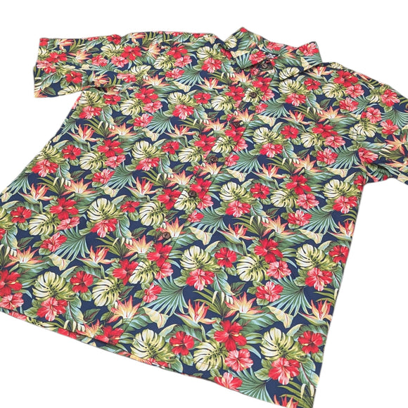 Hawaiian Tropical Hibiscus & Monstera Aloha Shirt – Navy