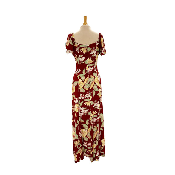 Red Hibiscus Flare Sleeve Rayon Dress