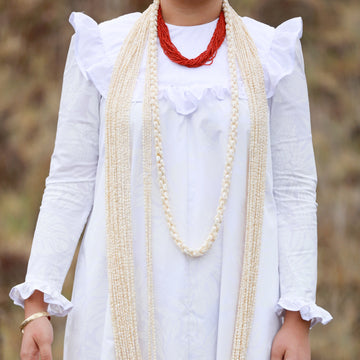 White Long Sleeve Traditional Muumuu Dress - Ohia Lehua 464