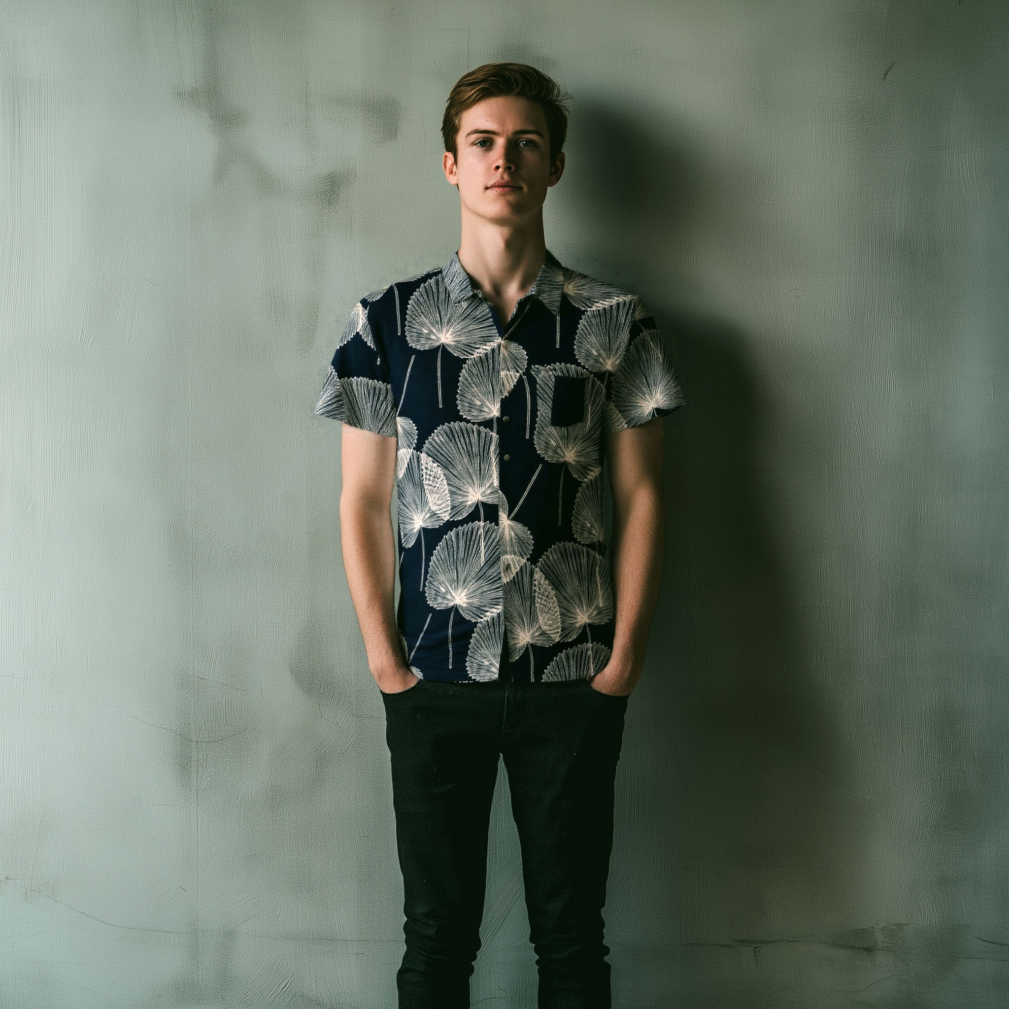 Rayon Hawaiian Shirt with Palm Leaf Loulu Design